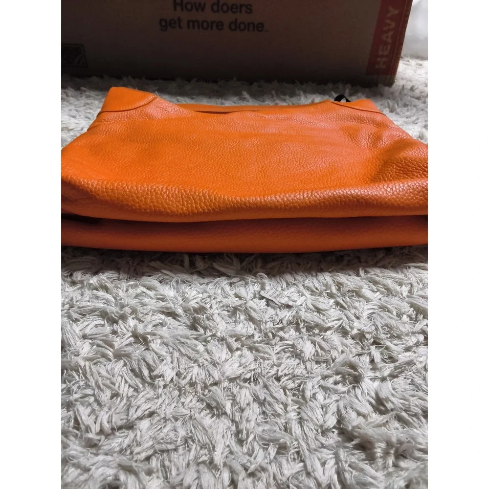 34.Dooney & Bourke Orange Pebbled Leather Hobo Shoulder Bag Silver Hardware
